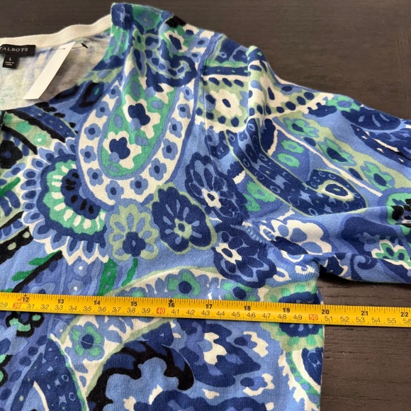 Talbots 3/4 Sleeve Paisley Print Button Down Cardigan Sweater Size L - Picture 5 of 8